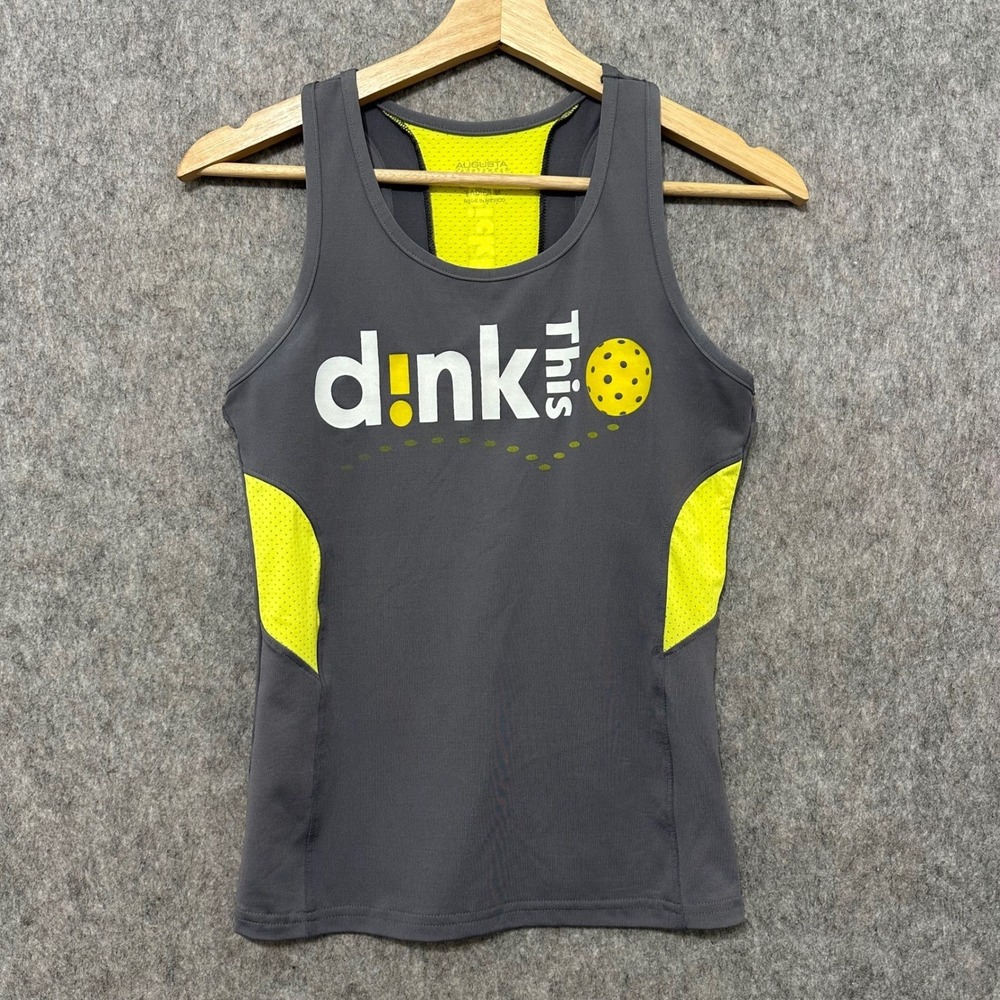 Augusta Sportswear Dink This Pickleball Tank Top Womens Medium Gray Neon‎ Yellow